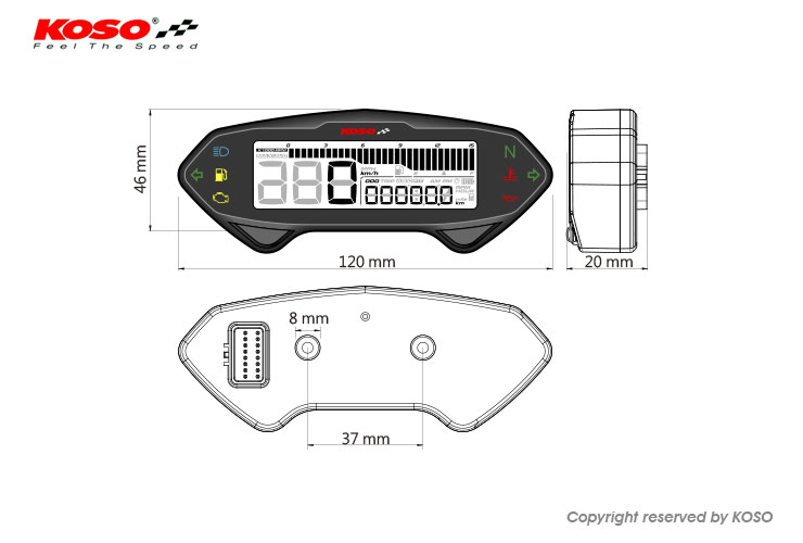 Koso DB-01R-Tachometer (E-geprüft)