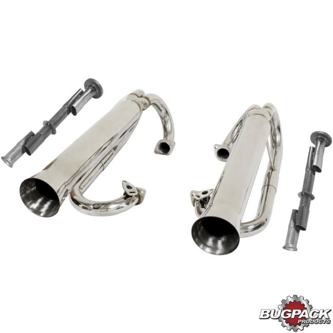 Sports exhaust dual style stainless steel polished with silencer inserts VW Beetle / Trike 12-1600ccm