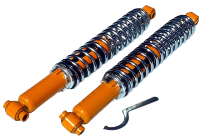 Shock absorber / Chrome spring, yellow , rear, all models VW beetle / Trike