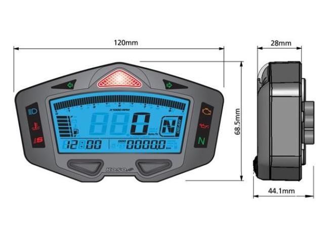 Koso DB-03 Racing-Cockpit, Geschwindigkeit, U/min, ABE, mit Ganganzeige
