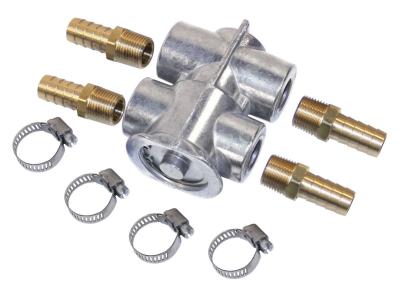 Oil thermostat with fittings and clamps.